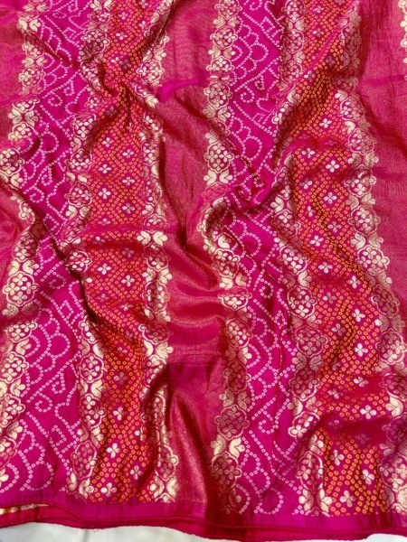 Sophisticated Pink Bandhani Dola Silk Saree with Zari Weaving and Jaipuri Pallu Bandhej Sarees Wholesale