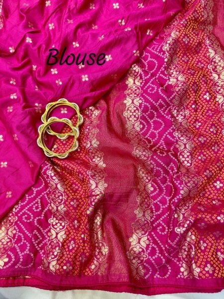 Sophisticated Pink Bandhani Dola Silk Saree with Zari Weaving and Jaipuri Pallu Bandhej Sarees Wholesale