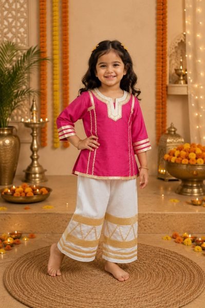 Sophisticated Pink Designer Girls Cotton Blend Palazzo Suit Set at Wholesale Rate Girls Wear