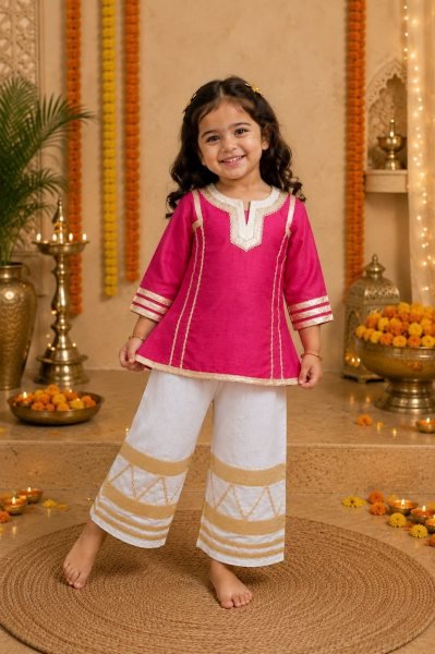 Sophisticated Pink Designer Girls Cotton Blend Palazzo Suit Set at Wholesale Rate Girls Wear