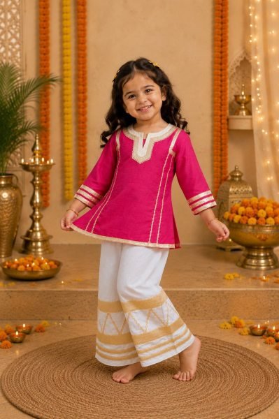 Sophisticated Pink Designer Girls Cotton Blend Palazzo Suit Set at Wholesale Rate Girls Wear
