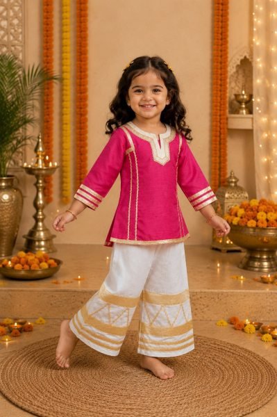Sophisticated Pink Designer Girls Cotton Blend Palazzo Suit Set at Wholesale Rate Girls Wear