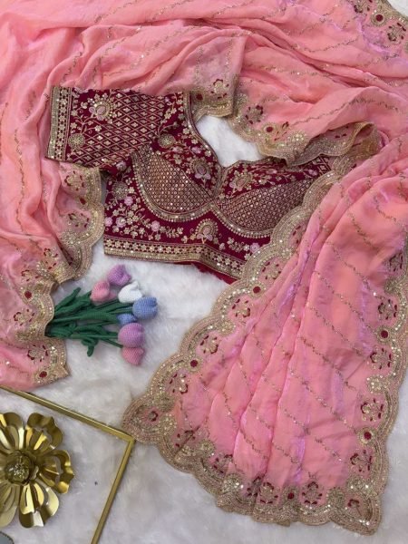 Sophisticated Pink Designer Space Silk Saree with Full Stitch Blouse For Festival Collection Designer Wedding Sarees Wholesale