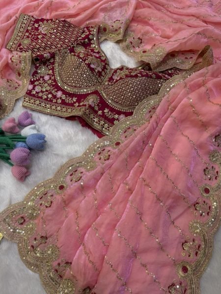 Sophisticated Pink Designer Space Silk Saree with Full Stitch Blouse For Festival Collection Designer Wedding Sarees Wholesale