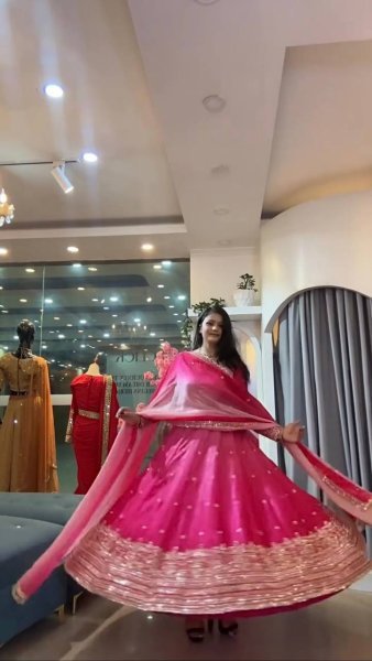 Sophisticated Pink Georgette Embroidered Gown Pant Dupatta Set for Festival Ready To Wear Collection