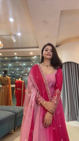 Sophisticated Pink Georgette Embroidered Gown Pant Dupatta Set for Festival Ready To Wear Collection