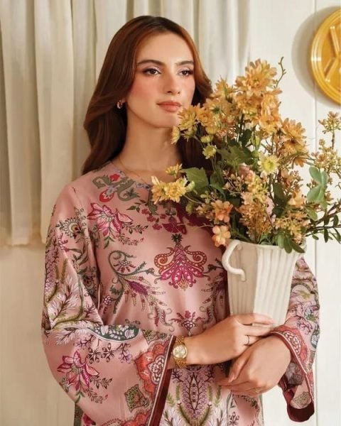 Sophisticated Pink Maslin Digital Print Co Ord Set with Stylish Farshi Shalwar CO ORD Sets