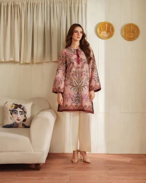 Sophisticated Pink Maslin Digital Print Co Ord Set with Stylish Farshi Shalwar CO ORD Sets
