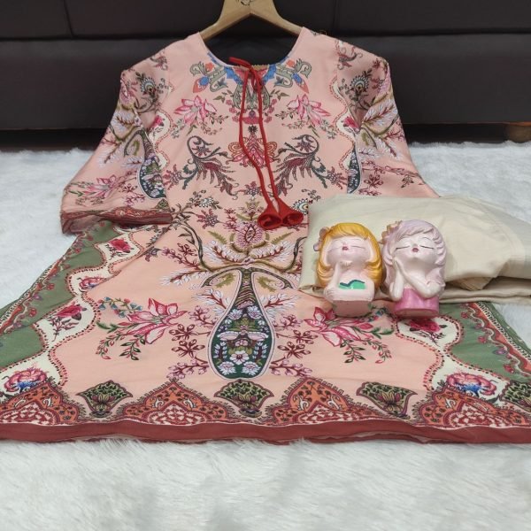 Sophisticated Pink Maslin Digital Print Co Ord Set with Stylish Farshi Shalwar CO ORD Sets