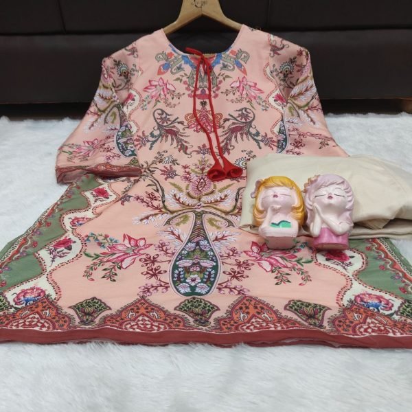 Sophisticated Pink Maslin Digital Print Co Ord Set with Stylish Farshi Shalwar CO ORD Sets