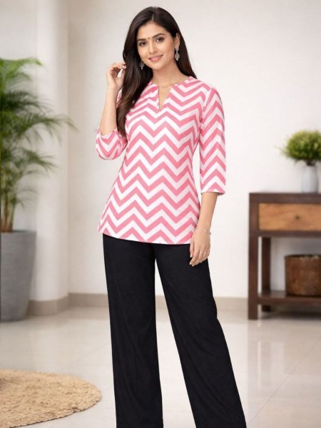 Sophisticated Pink Printed Two Piece Outfit with Comfortable Plazzo Fit