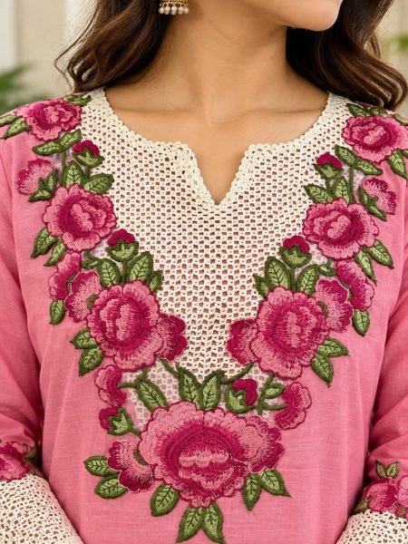Sophisticated Pink Rayon Slub Co Ord Set with Multi Thread Embroidery st Wholesale Rate CO ORD Sets