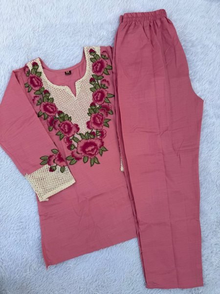 Sophisticated Pink Rayon Slub Co Ord Set with Multi Thread Embroidery st Wholesale Rate CO ORD Sets