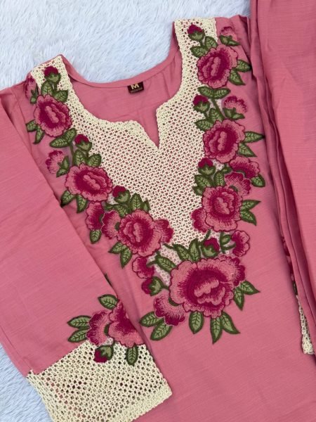 Sophisticated Pink Rayon Slub Co Ord Set with Multi Thread Embroidery st Wholesale Rate CO ORD Sets