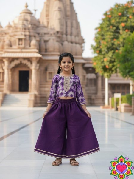 Sophisticated Purple Comfortable Cotton Blend Outfit for Girls Casual Wear Girls Wear