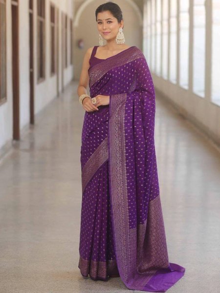 Sophisticated Purple Designer Traditional Saree with Jacquard Border Blouse 