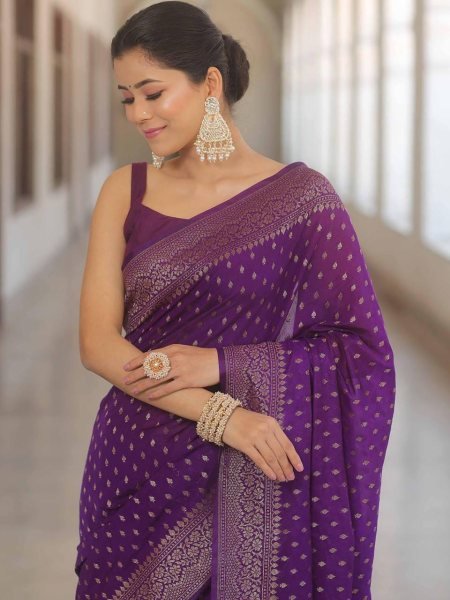 Sophisticated Purple Designer Traditional Saree with Jacquard Border Blouse Silk Sarees Wholesale