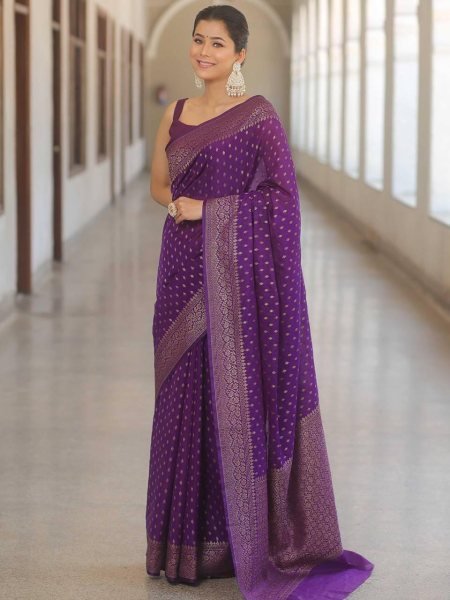 Sophisticated Purple Designer Traditional Saree with Jacquard Border Blouse Silk Sarees Wholesale