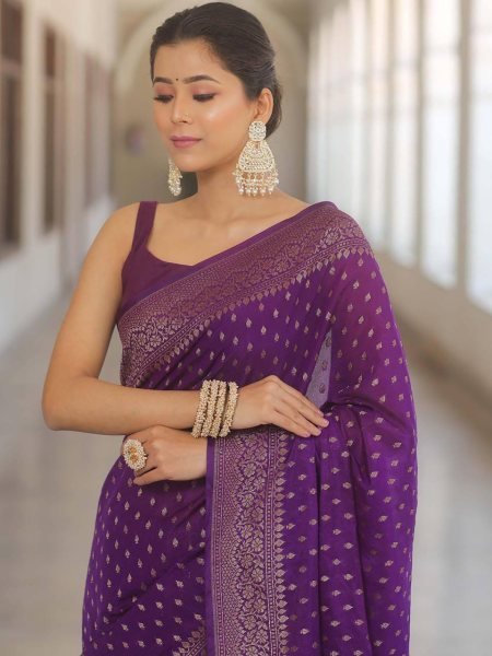 Sophisticated Purple Designer Traditional Saree with Jacquard Border Blouse Silk Sarees Wholesale