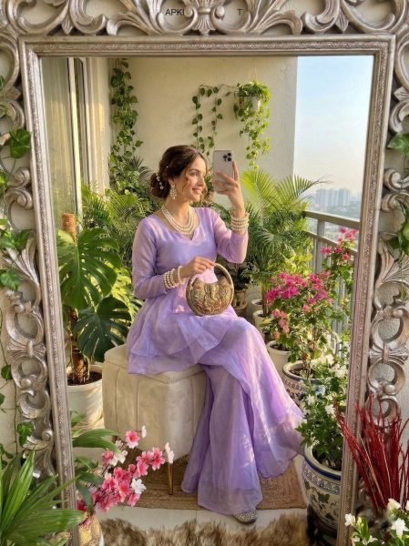 Sophisticated Purple Premium Crunchy Silk Kurti Palazzo Dupatta Set for Women Ready To Wear Collection
