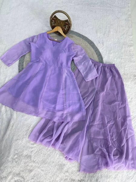 Sophisticated Purple Premium Crunchy Silk Kurti Palazzo Dupatta Set for Women Ready To Wear Collection