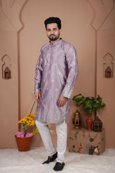 Sophisticated Purple Wedding Special Kurta Pyjama with Elegant Design Kurta Pajama Wholesale