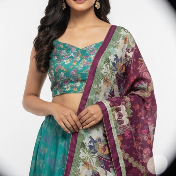Sophisticated Rama Dola Silk Digital Print Lehenga Choli with Tassel Dupatta at Wholesale Rate Designer Lehenga Choli