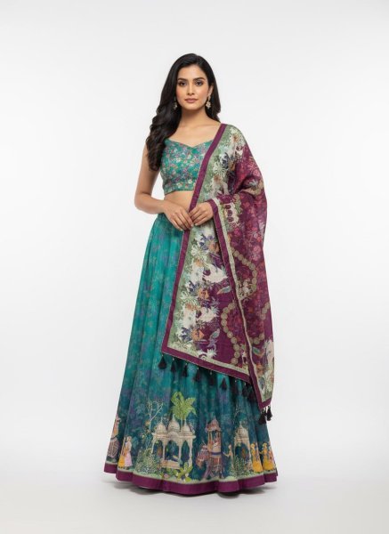 Sophisticated Rama Dola Silk Digital Print Lehenga Choli with Tassel Dupatta at Wholesale Rate Designer Lehenga Choli
