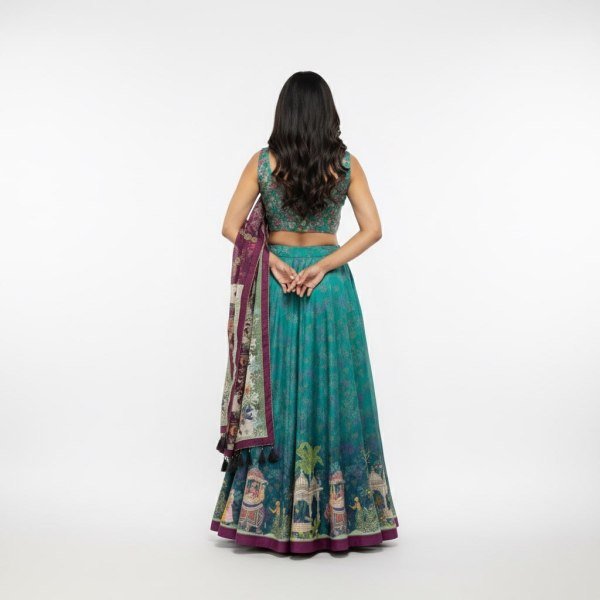 Sophisticated Rama Dola Silk Digital Print Lehenga Choli with Tassel Dupatta at Wholesale Rate Designer Lehenga Choli