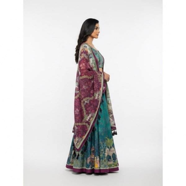 Sophisticated Rama Dola Silk Digital Print Lehenga Choli with Tassel Dupatta at Wholesale Rate Designer Lehenga Choli