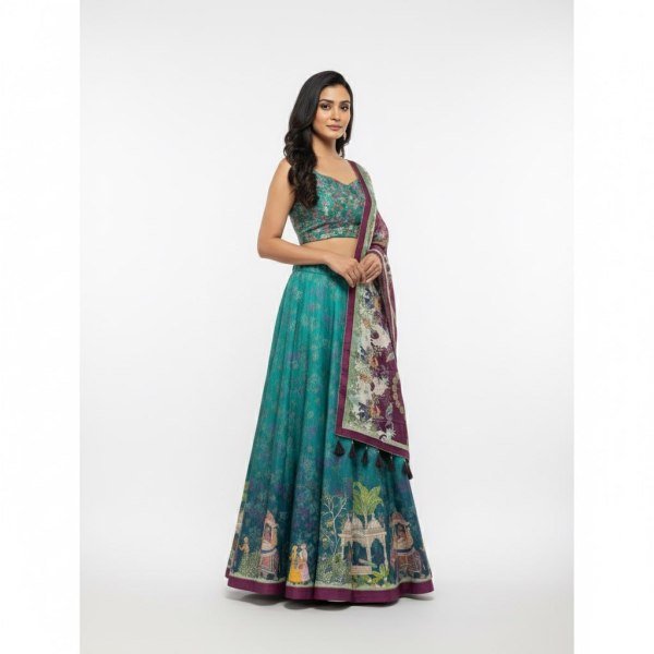 Sophisticated Rama Dola Silk Digital Print Lehenga Choli with Tassel Dupatta at Wholesale Rate Designer Lehenga Choli