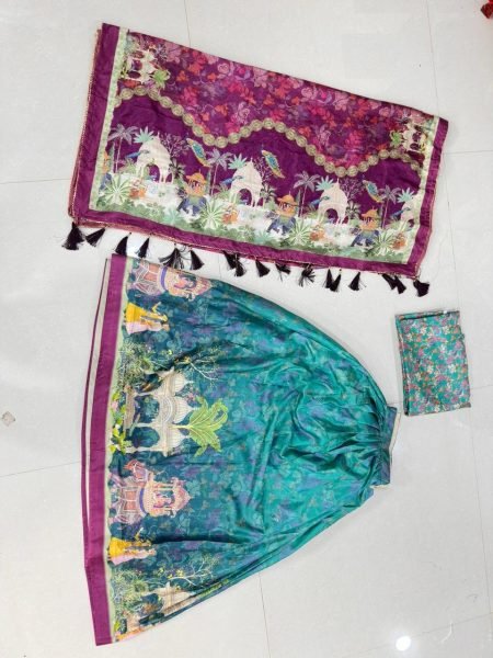 Sophisticated Rama Dola Silk Digital Print Lehenga Choli with Tassel Dupatta at Wholesale Rate Designer Lehenga Choli