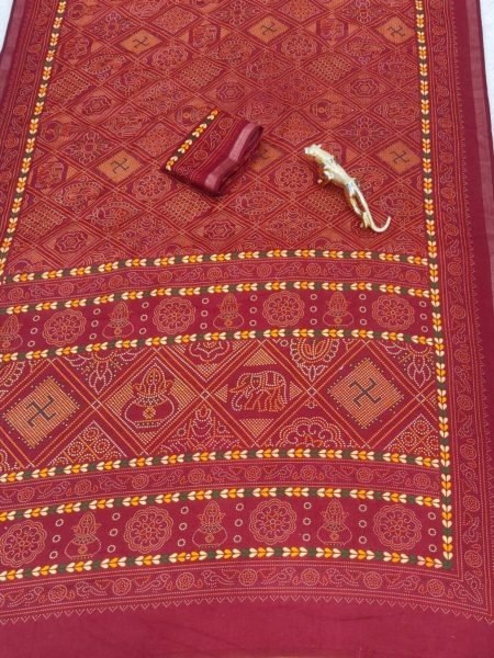 Sophisticated Red Designer Heavy Mall Cotton Saree with Contrast Border at Wholesale 