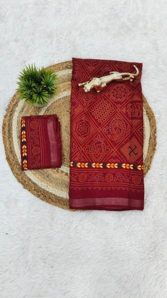 Sophisticated Red Designer Heavy Mall Cotton Saree with Contrast Border at Wholesale Printed Cotton Sarees Wholesale