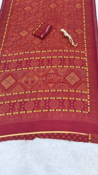Sophisticated Red Designer Heavy Mall Cotton Saree with Contrast Border at Wholesale Printed Cotton Sarees Wholesale