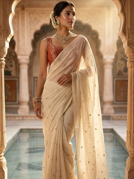 Sophisticated Red Linen Tissue Silk Saree with Embroidery Butti Work 