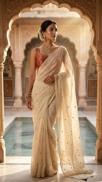 Sophisticated Red Linen Tissue Silk Saree with Embroidery Butti Work Silk Sarees Wholesale