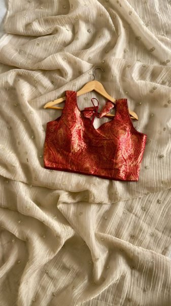 Sophisticated Red Linen Tissue Silk Saree with Embroidery Butti Work Silk Sarees Wholesale