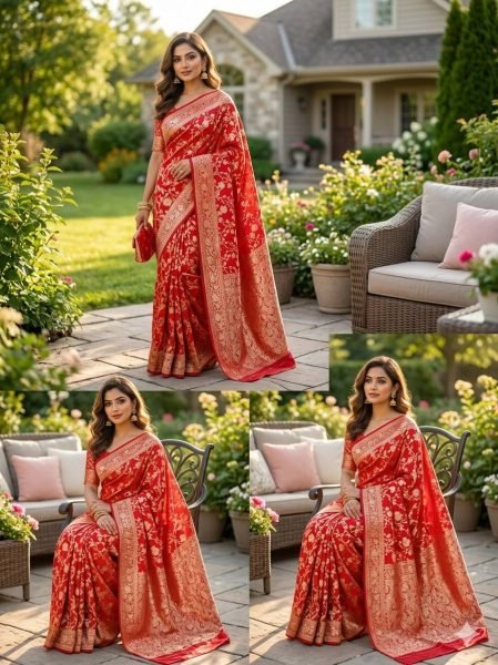 Sophisticated Red Soft Silk Saree with Rich Zari Woven Pattern and Designer Blouse Piece Silk Sarees Wholesale