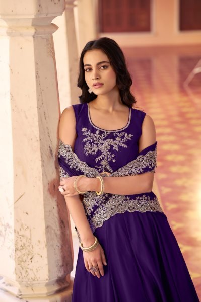 Sophisticated Royal Purle Rangoli Silk Lehenga Set with Embroidery at Wholesale Rate Designer Lehenga Choli