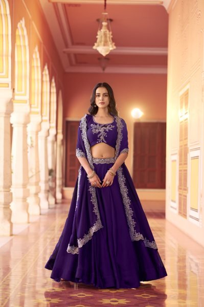 Sophisticated Royal Purle Rangoli Silk Lehenga Set with Embroidery at Wholesale Rate Designer Lehenga Choli