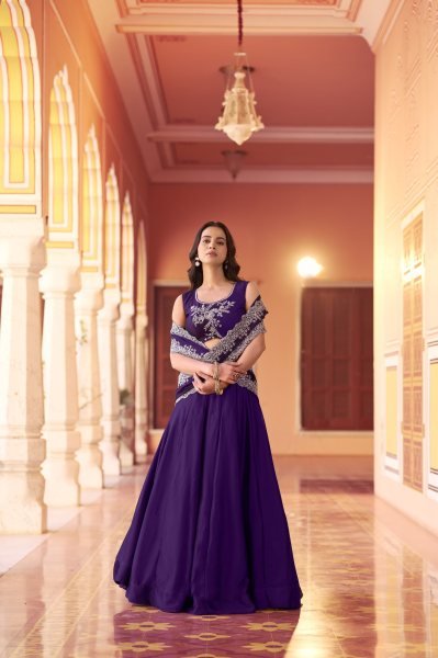 Sophisticated Royal Purle Rangoli Silk Lehenga Set with Embroidery at Wholesale Rate Designer Lehenga Choli