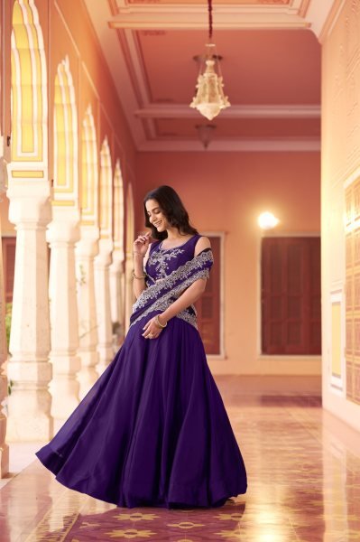 Sophisticated Royal Purle Rangoli Silk Lehenga Set with Embroidery at Wholesale Rate Designer Lehenga Choli