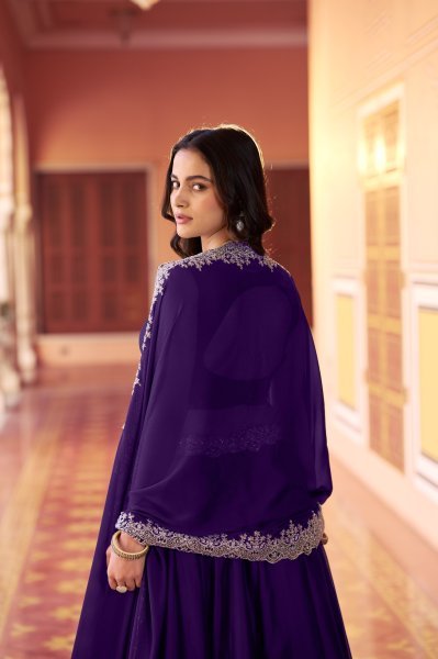 Sophisticated Royal Purle Rangoli Silk Lehenga Set with Embroidery at Wholesale Rate Designer Lehenga Choli