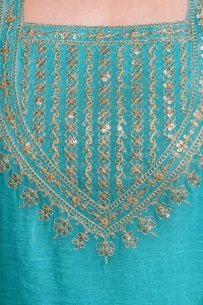 Sophisticated Sky Blue Women’s Crunchy Embroidered Kurti Salwar Dupatta Collection 3 Piece Kurti Set