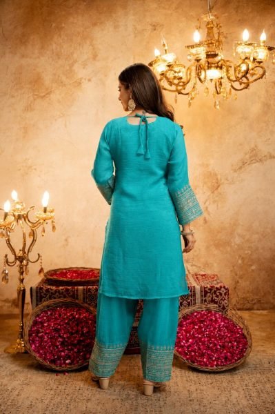 Sophisticated Sky Blue Women’s Crunchy Embroidered Kurti Salwar Dupatta Collection 3 Piece Kurti Set