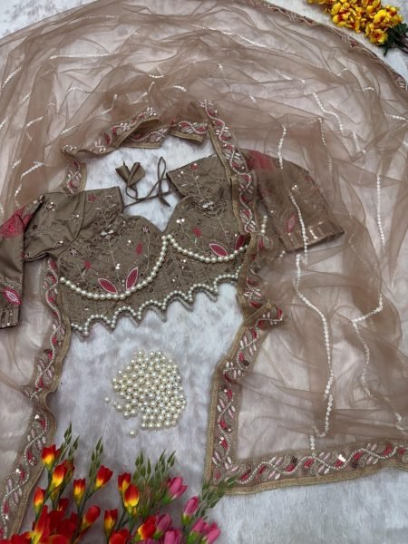 Sophisticated Taupe Heavy Diamond Work Saree With Heavy Embroidery Blouse Designer Wedding Sarees Wholesale