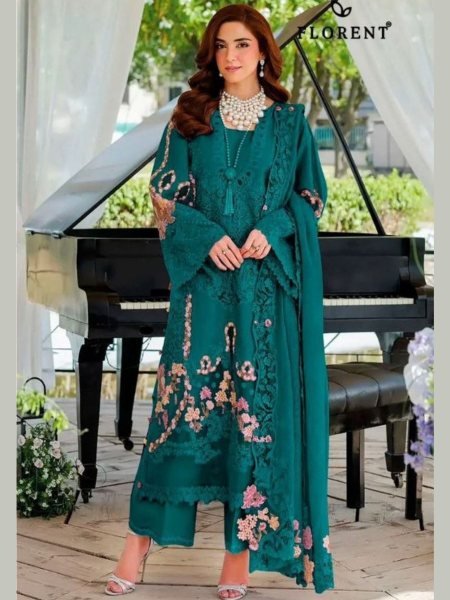 Sophisticated Teal Blue Cotton Dress Material with Embroidered Dupatta Set Salwar Kameez