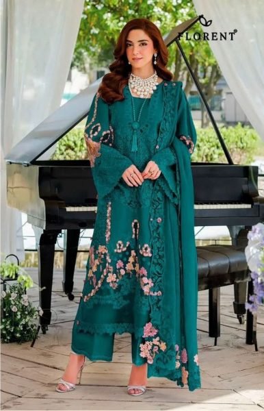 Sophisticated Teal Blue Cotton Dress Material with Embroidered Dupatta Set Pakistani Suits Wholesale