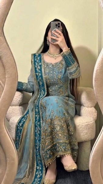 Sophisticated Teal Blue Fox Georgette Embroidered Kurti Pant Set with Sequence Work Dupatta Ready To Wear Collection